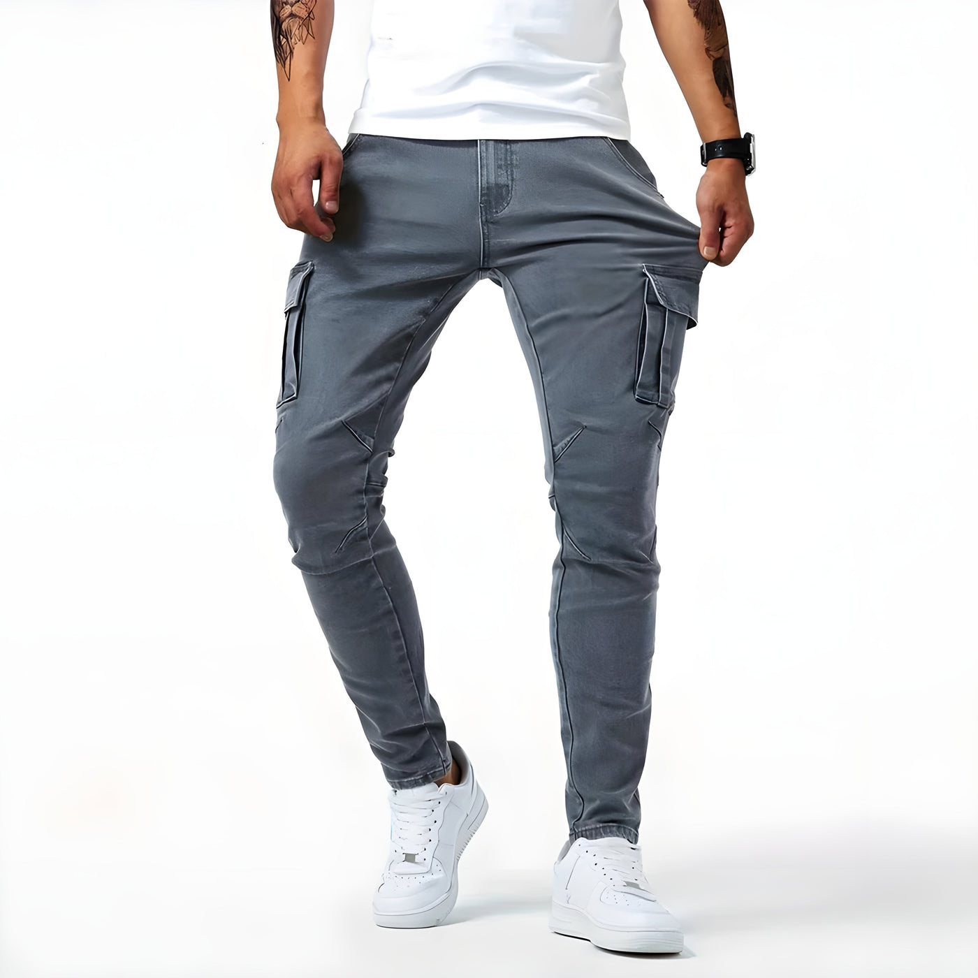 Connor | Elastic Denim Cargo Pants