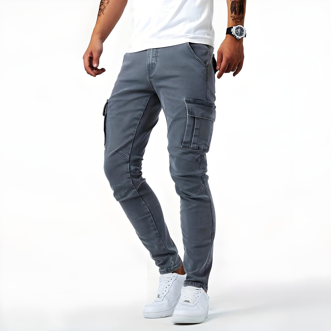 Connor | Elastic Denim Cargo Pants