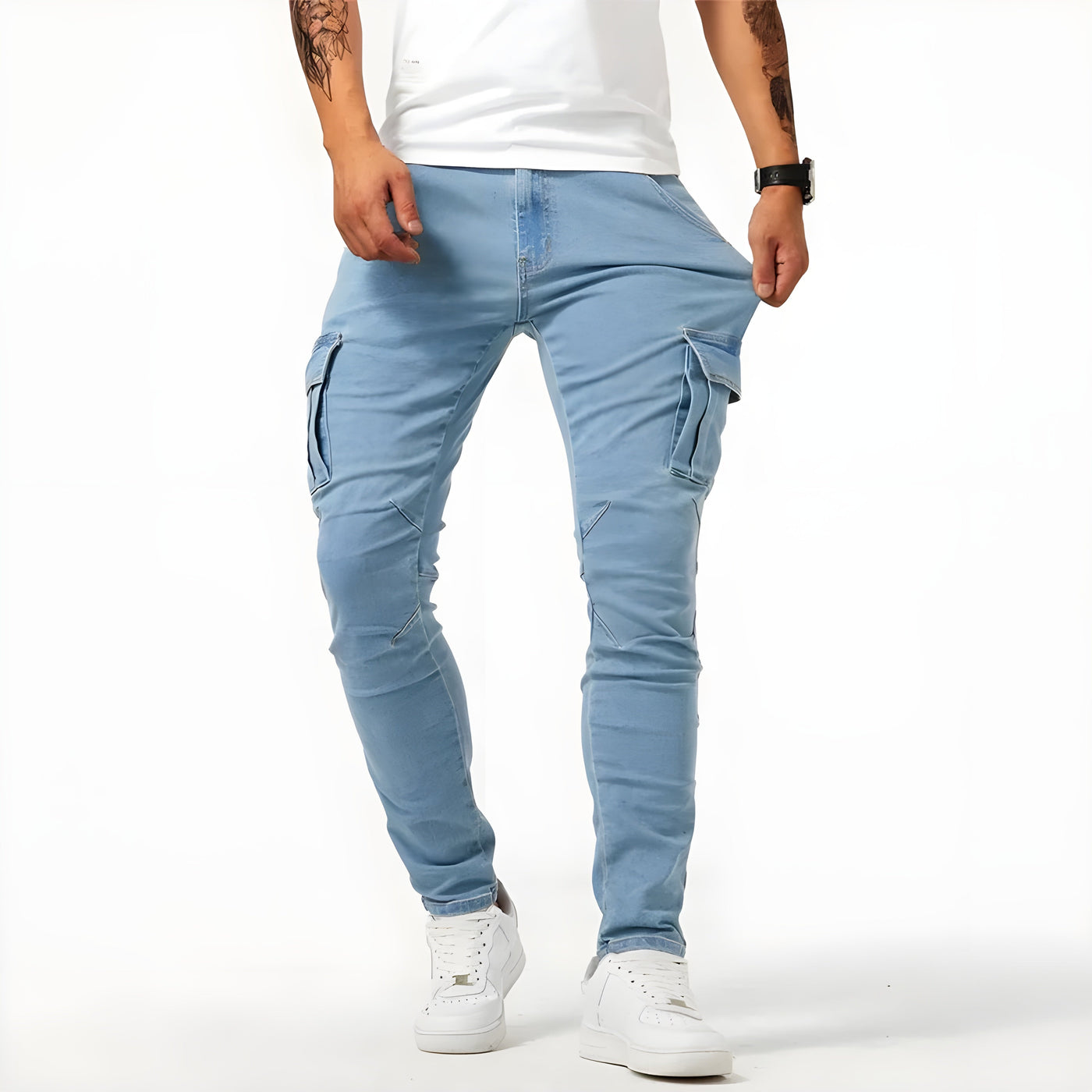 Connor | Elastic Denim Cargo Pants